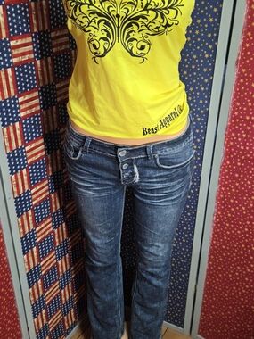 **Hippie laundry Skinny Jeans in Distressed Dark Blue Wash**